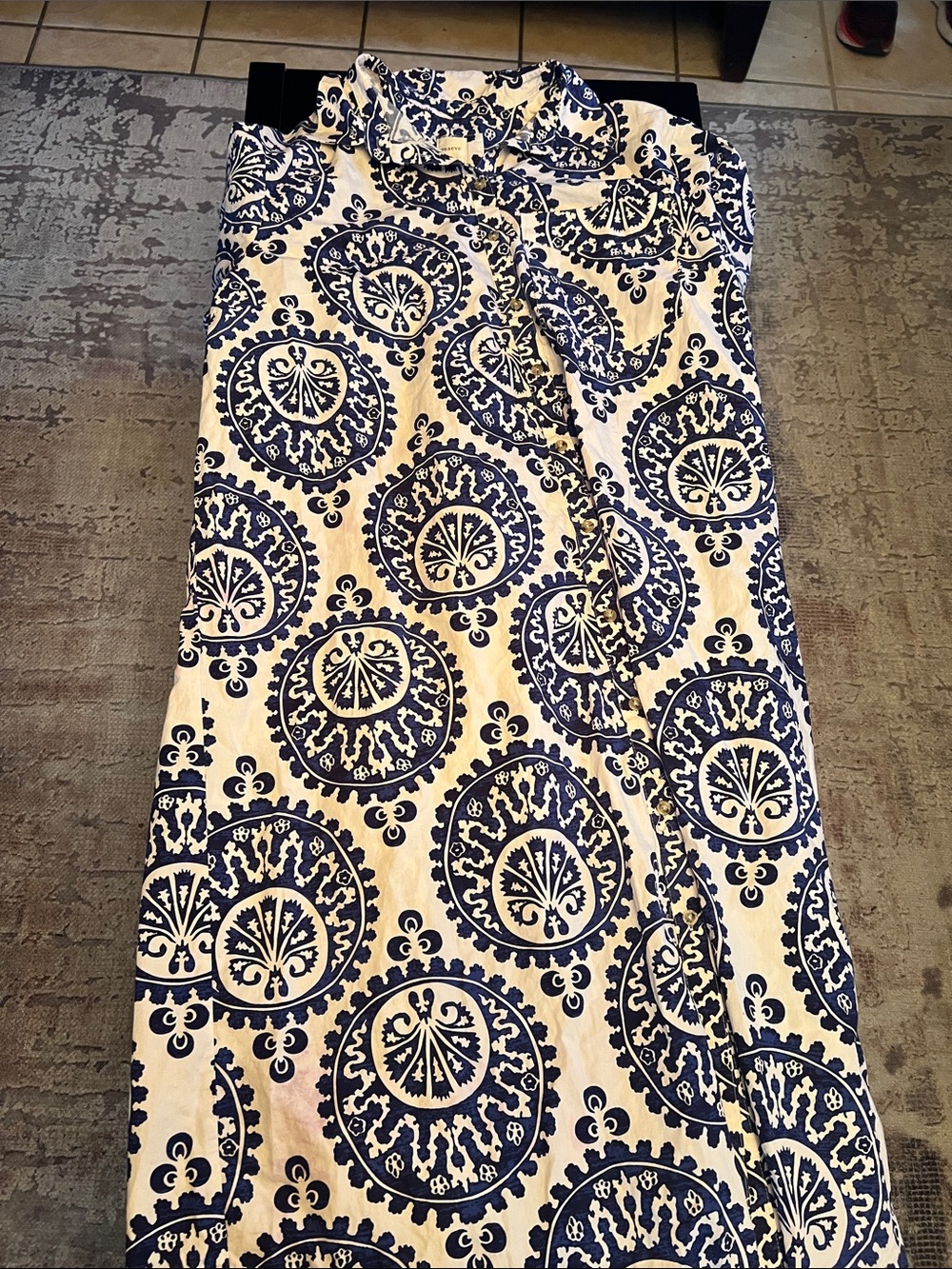 Maeve Navy and Cream Medallion Maxi Skirt